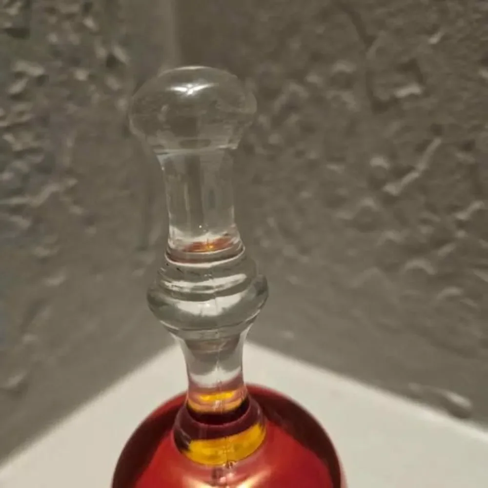 Cranberry Glass Collectors Bell Bohemian Czech Crystal with Etched Glass 5